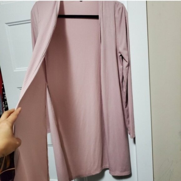 Lilac pink ribbed long sleeve cardigan - Picture 3 of 8